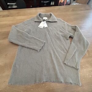 Industry Sweater Womens Large Beige Taupe Collared Fuzzy Knit Pullover NWT